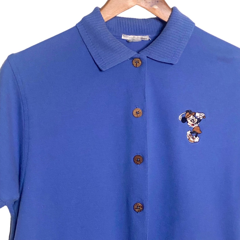 Vintage Walt Disney World Blue Minnie Mouse Golf Swing Wooden Button Up Shirt